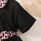Ready Stock Kids Fashion Girls Dress Turn-down Collar Fashion Pattern Summer Dress Elastic Bow One Piece Party Dress Black 122212308