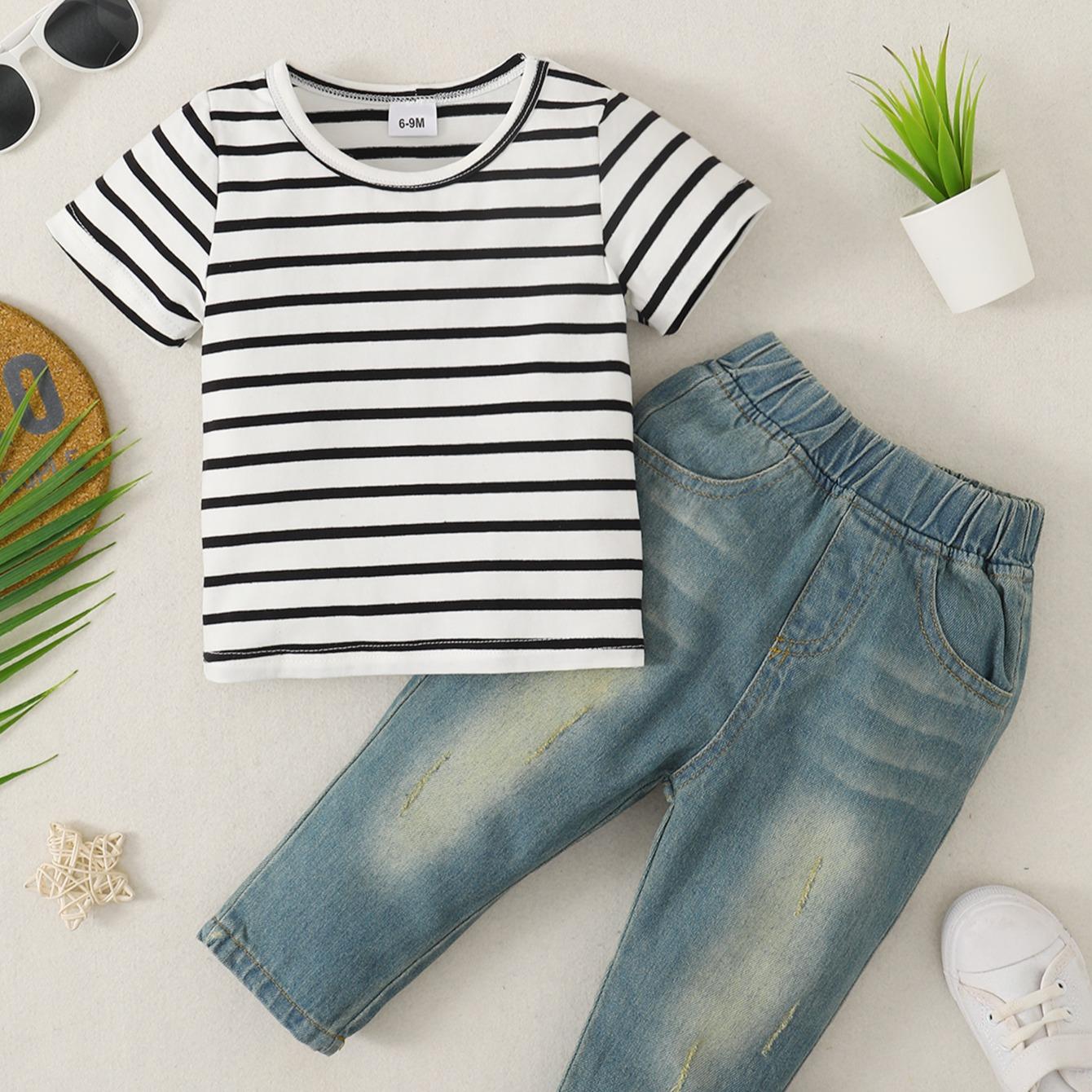 kids Boys Clothes kids Outfits Stripe Tops Ready Stock Deimin Pants 2PCS SL202303101