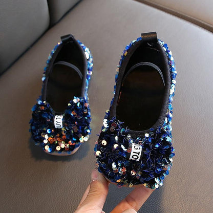 Baby Girls Shoes Korean Version Ff Flat-bottomed Bow Sequined Soft-soled Princess Shoes 9999