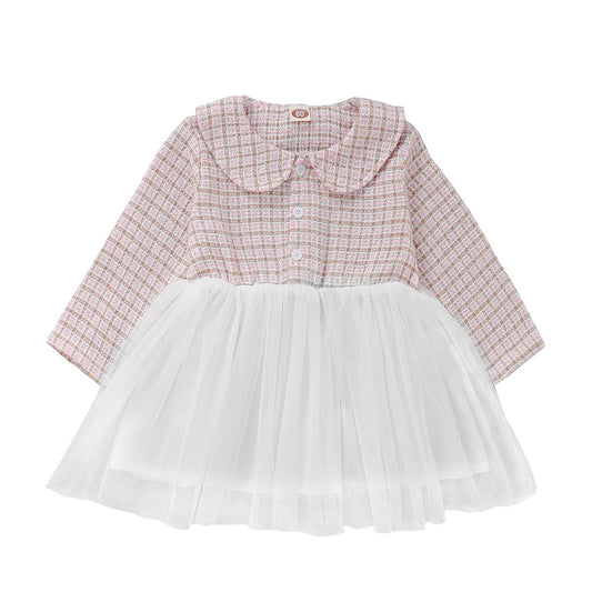 Newborn Baby Girl Clothes Baby Girl Dress Lapel Long Sleeve Dress Plaid Dress Baby Girl Tulle Dress Pink WL20081385