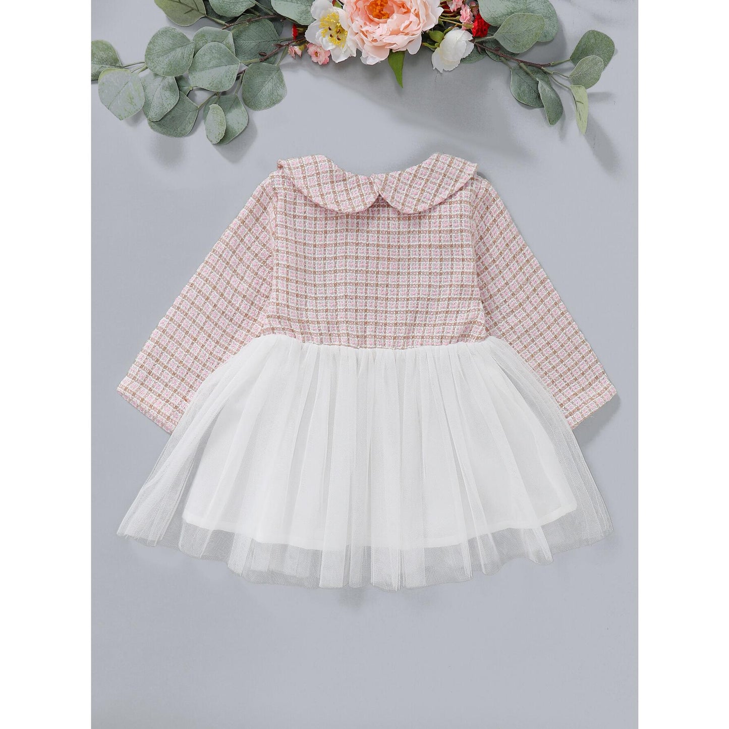 Newborn Baby Girl Clothes Baby Girl Dress Lapel Long Sleeve Dress Plaid Dress Baby Girl Tulle Dress Pink WL20081385
