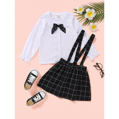 Baby Girl Clothes Baby Girl Outfits Long Sleeve Shirt Top Black Plaid Suspender Skirt 2PCS Outfits  Baby Girl Outfits WL20071289