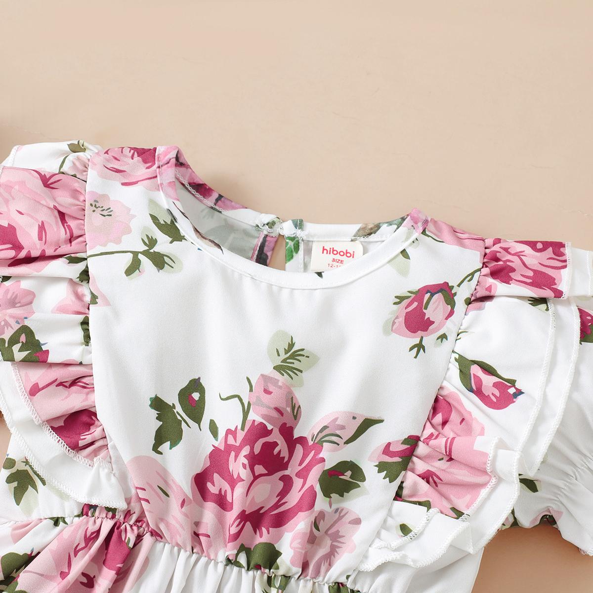 Baby Clothes Baby Girl Pink Floral Ruffle Short Sleeve Dress 212111338