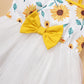 Kids Fashion Girls Dress Straps Sunflower Bow Splice Gauze One Piece Dress White F222112151