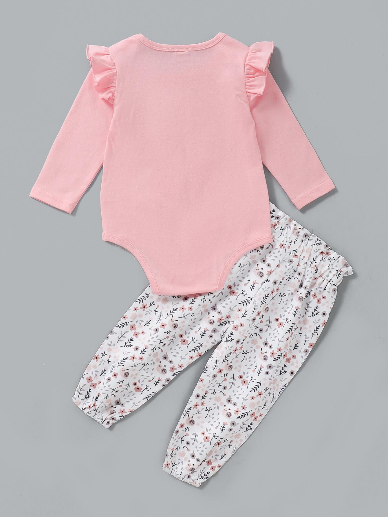 Kid fashion Girl Clothes Girl Outfits Ruffle Long Sleeve Romper Top Floral Pants 2PCS Clothing Set Pink WL20081301