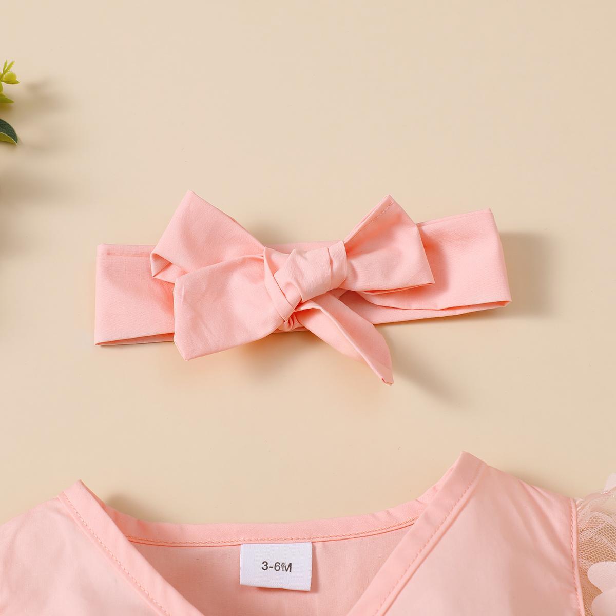 Baby  Girls Outfits Splice Gauze Dress +Headband 2Pcs Clothes Set,Pink 22105421