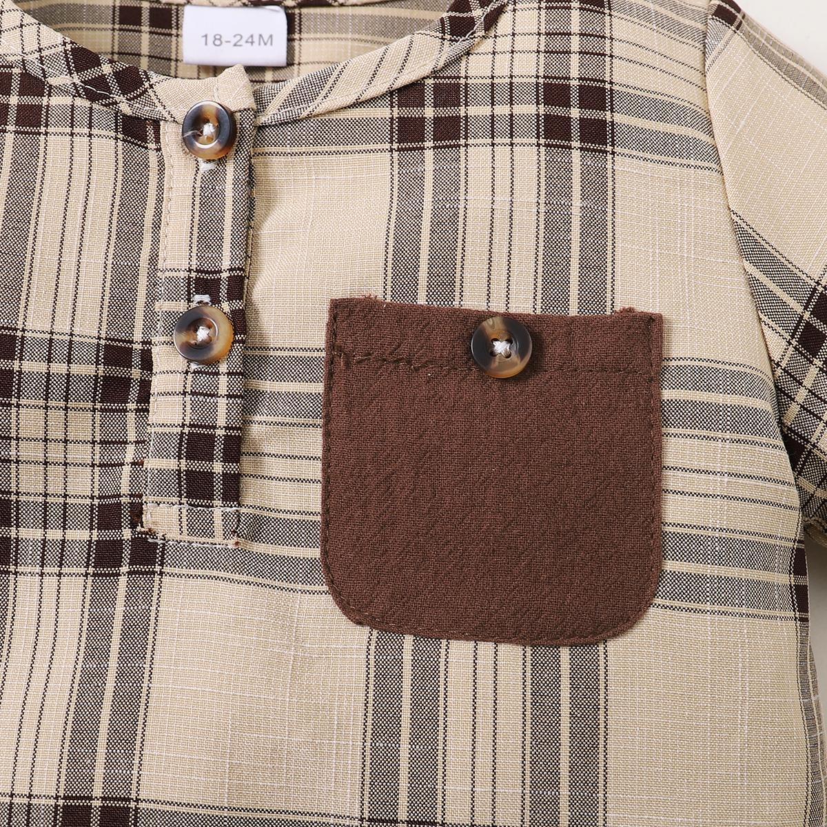 Baby Boys Clothes Plaid Print Shirts Pants 2PCS Brown 222204308