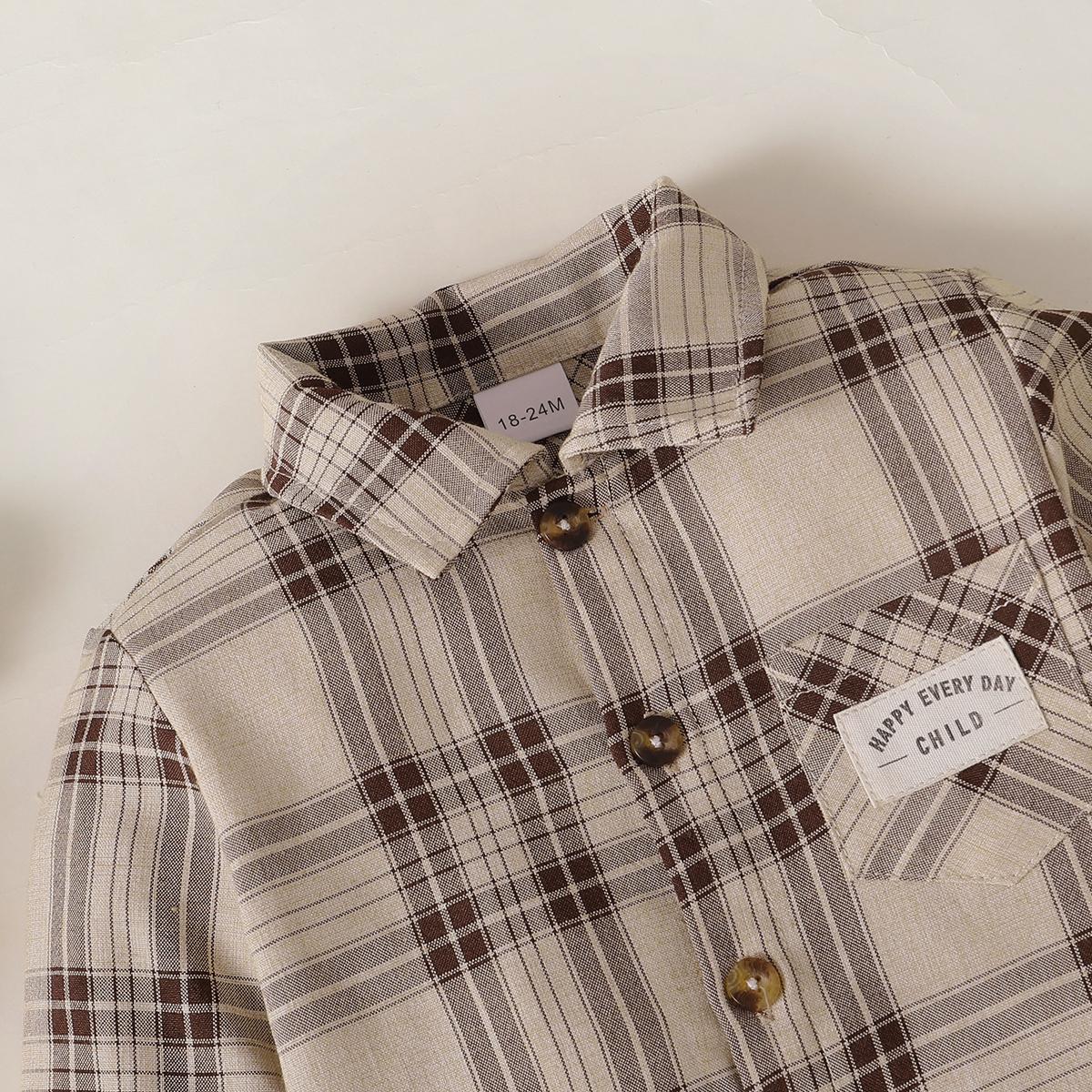 Baby Boys Outfits Barbary Plaid Turn-down Collar Shirts Pants 2Pcs Gentle Clothes Set Apricot 222211303