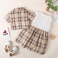 Baby Girls Clothes Baby OOTD Plaid Polo Shirts Dress 2PCS Brown 222211301