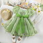 Baby Girls Princess Dress Bubble Sleeve Floral Embroidery One Pirce Summer Party Dress Green 202217