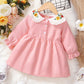 kid fashion Girl Clothes Girl Dress Long Sleeve Dress Ruffle Embroidered Floral Collar Dress  Fall Dress Pink 22009660-1
