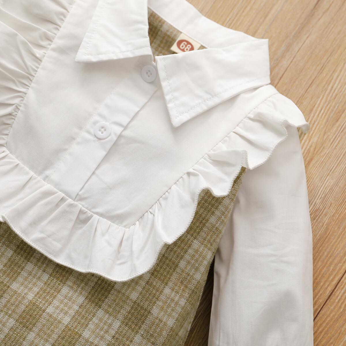 Newborn Baby Girl Clothes Baby Girl Dress Long Sleeve Lapel Dress Ruffle Plaid Dress 22009035