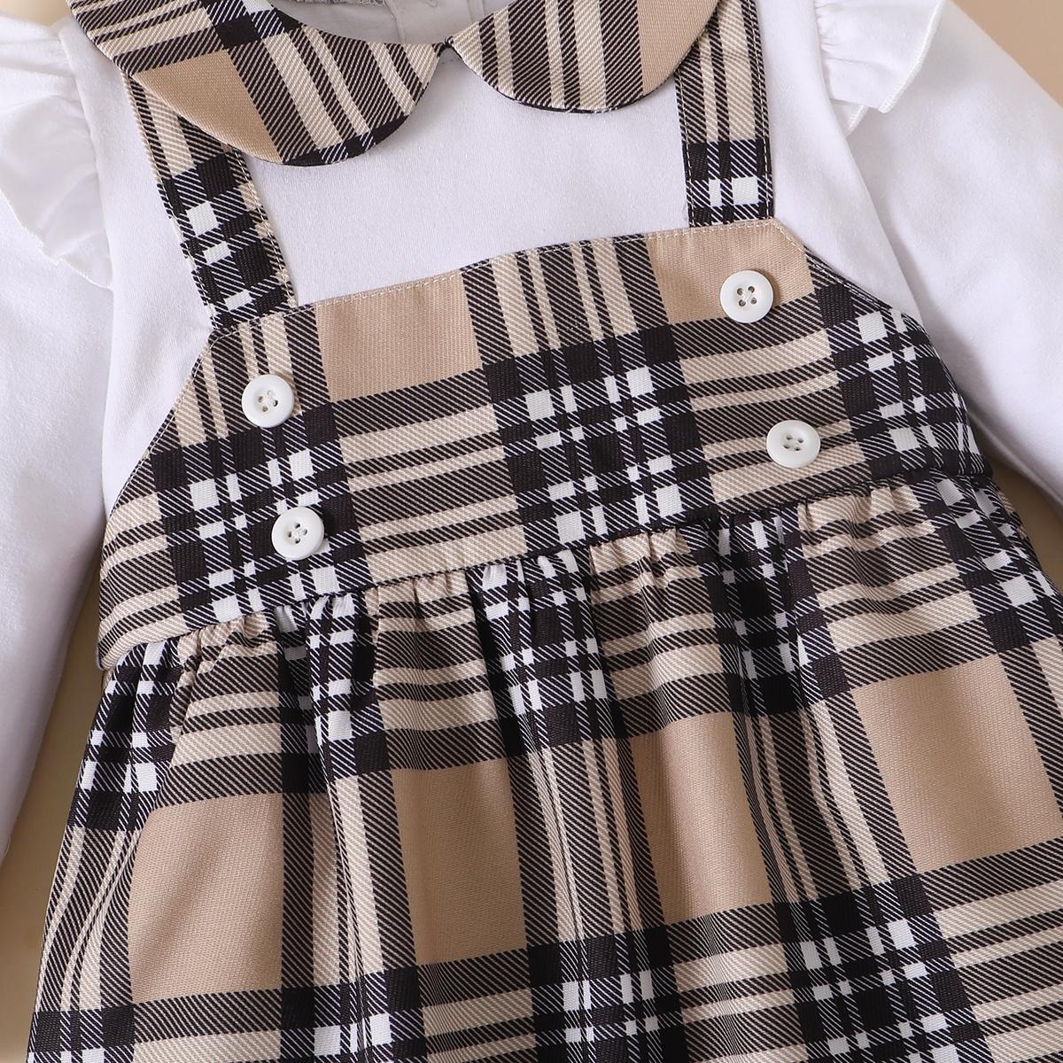 Kids Fashion Girls Dress Barbary Style Fake Two Pieces Plaid Ruffle One Piece Party Dress White 122210302