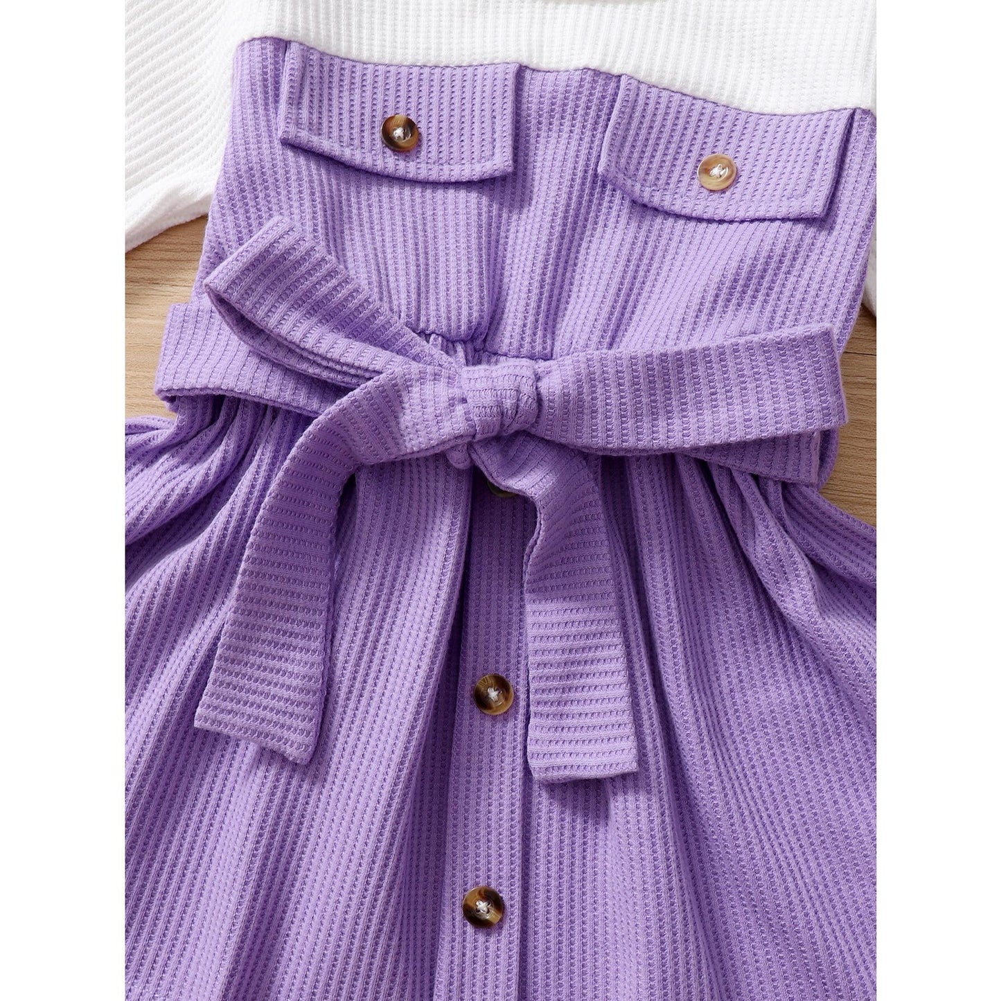 Baby GirlsDress Long Sleeve Round Neckline Pockets Dress Purple12105322