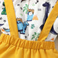 Kid Fashion Ready Stock Boys Clothes OOTD Dinosaur Bow Tie Turn-down Collar Shirt Straps Suspender Shorts 2PCS Outfits Yellow YCS112210452