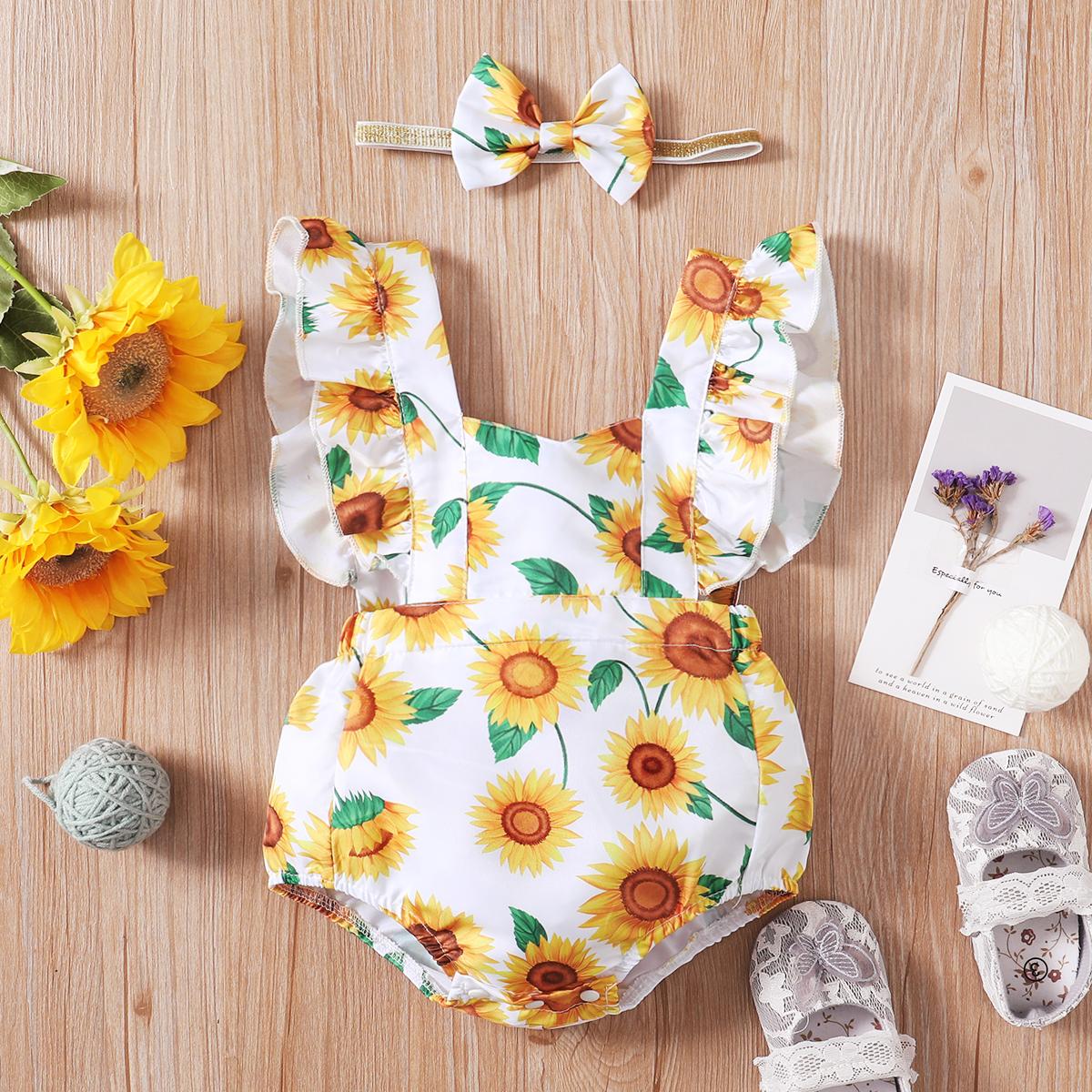 Kids fashion Girls Clothes Sleeveless Summer Bodysuits With Headband 2Pcs Ready Stock Set 22104770