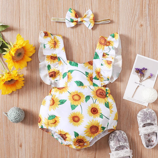 Kids fashion Girls Clothes Sleeveless Summer Bodysuits With Headband 2Pcs Ready Stock Set 22104770