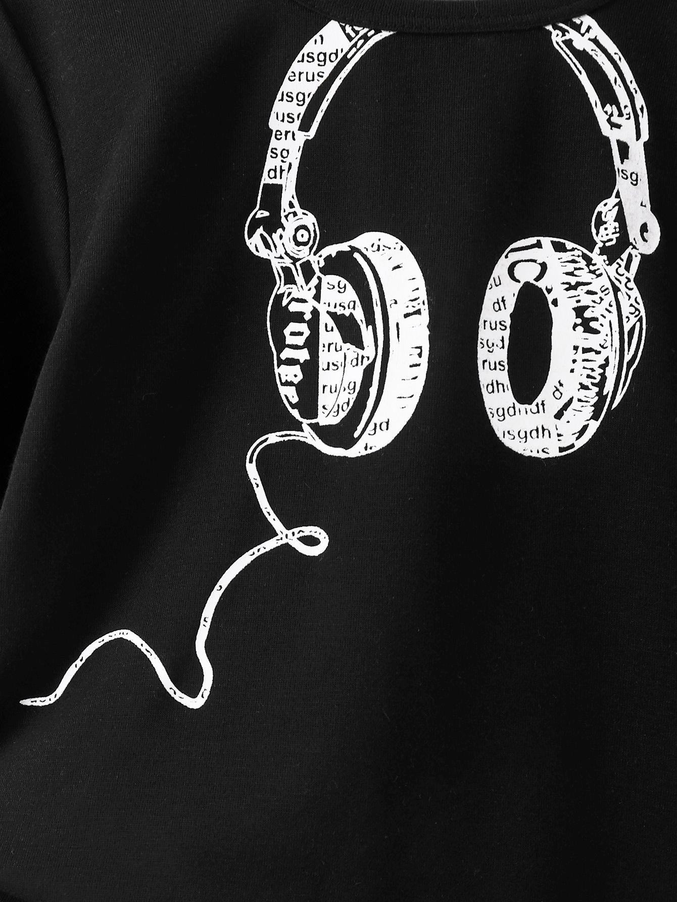 Baby Boys Clothes Headphone Summer Shirts Letter Shorts 2Pcs Outfits Black F112112001