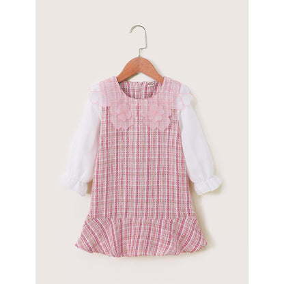 Baby Girl Dress Long Sleeve Floral Collar Dress Pink Plaid Dress Baby Girl Fall Winter Dress WL1910032