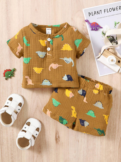 Baby Clothes Baby Boy Dinosaur Print Short Sleeve T-Shirt 2PCS 112111463-1
