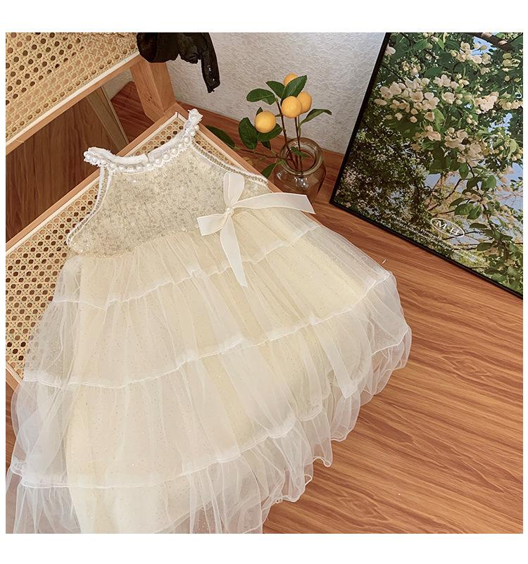 Kids Fashion Girls' Dress Summer Sleeveless Strap Dress Princess Dress White 22X074