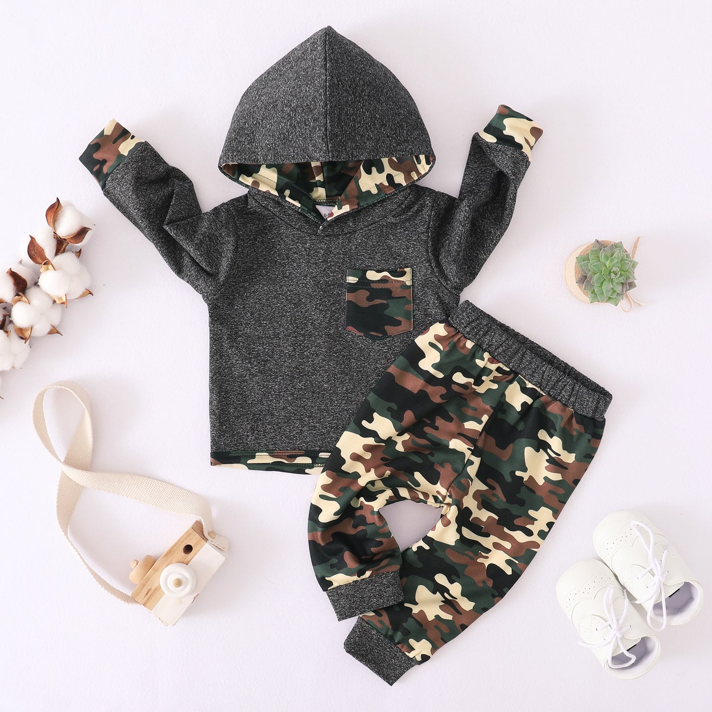 Baby Clothes Baby Outfits Camouflage Print Hoodie Pants 2PCS Black Suit 32108616