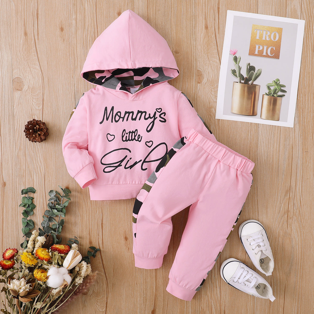Baby Clothes Baby Outfits Text Print Hoodie Pants 2PCS Black Suit MIO32109001
