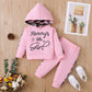 Baby Clothes Baby Outfits Text Print Hoodie Pants 2PCS Black Suit MIO32109001