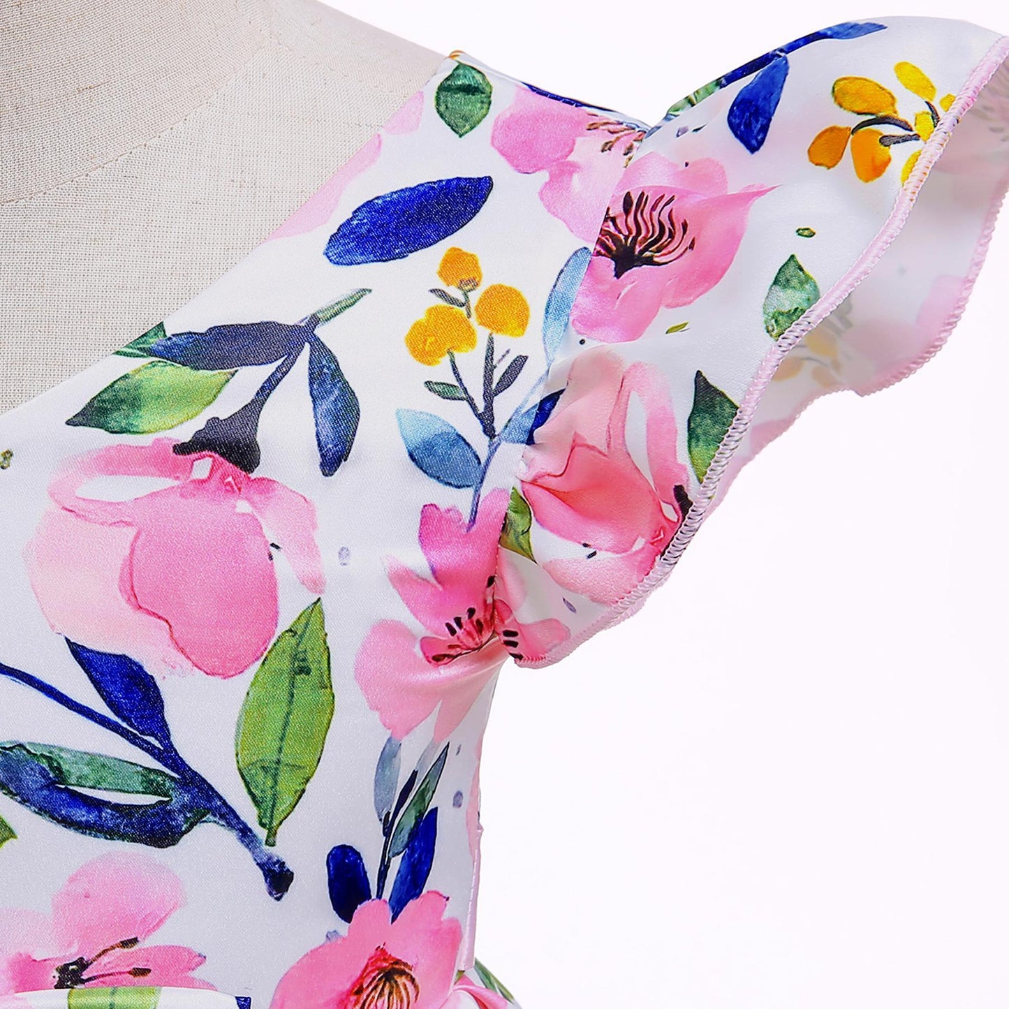 Girls Dress Pink Floral Print Children's Clothing Children's Dress Flying Sleeve Children's Princess Dress 8310
