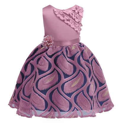 Princess Dress For Little Girls Embroidery Bow Long Sleeve Winter Performance One Piece Party Dress Pink 3182