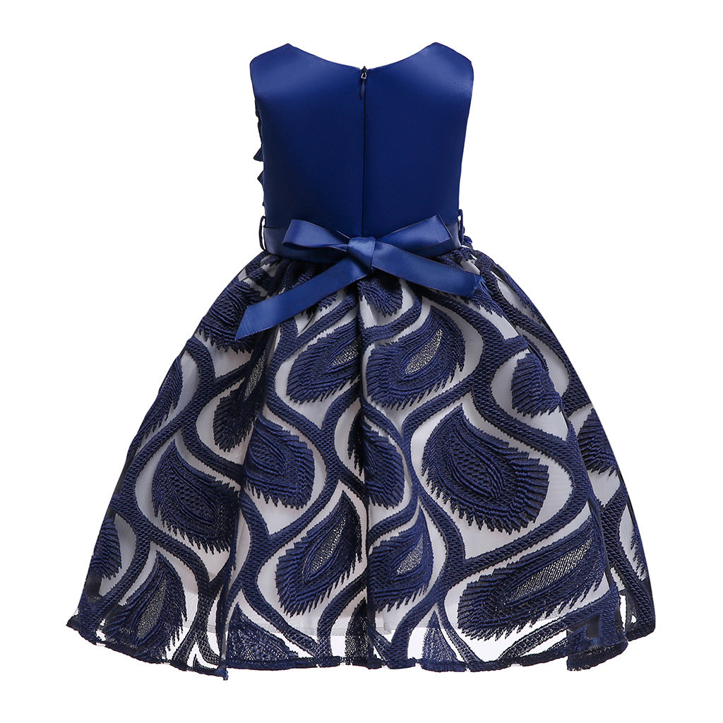 Princess Dress For Little Girls Embroidery Bow Long Sleeve Winter Performance One Piece Party Dress Pink 3182