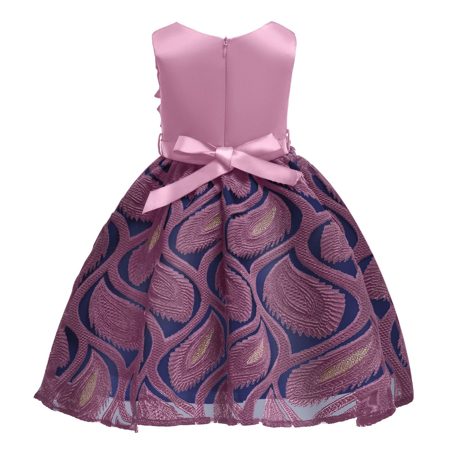 Princess Dress For Little Girls Embroidery Bow Long Sleeve Winter Performance One Piece Party Dress Pink 3182