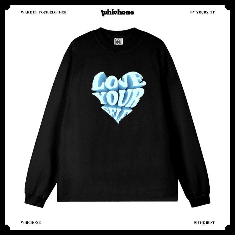 Customized Long Sleeve Round Neckline, three-dimensional heart pattern, black, white, pure cotton, matching outfits, whatever design you wantDZ2226