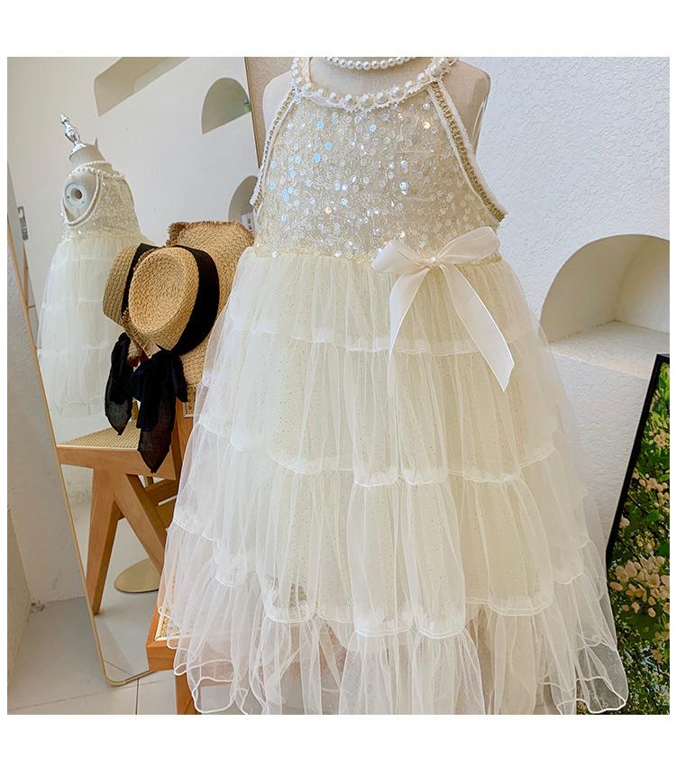 Kids Fashion Girls' Dress Summer Sleeveless Strap Dress Princess Dress White 22X074