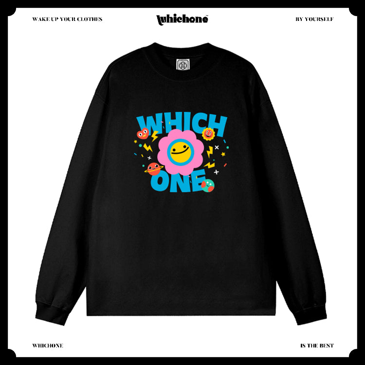 Customized Long Sleeve Round Neckline, cute sun flower pattern, black, white, pure cotton, matching outfits, whatever design you wantDZ2232