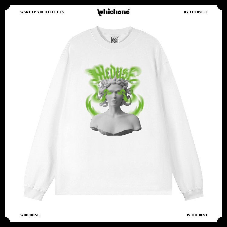 Customized Long Sleeve Round Neckline, Medusa English pattern, black, white, pure cotton, matching outfits, whatever design you wantDZ2225