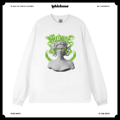 Customized Long Sleeve Round Neckline, Medusa English pattern, black, white, pure cotton, matching outfits, whatever design you wantDZ2225