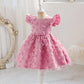 Baby Girls Princess Dress Embroidered Ruffle Sleeve Gazue Party One Piece Performance Dress Pink 2916