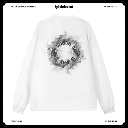 Customized Long Sleeve Round Neckline, English pattern of circle smoke, black, white, pure cotton, matching outfits, whatever design you wantDZ2233