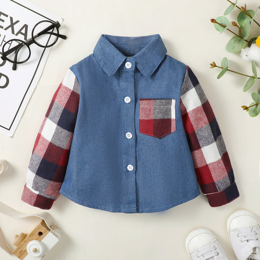Baby Boys Clothes Plaid Print Turn Down Collar Shirt 1Pcs Gentle Outfits Blue Red Plaid 232206007