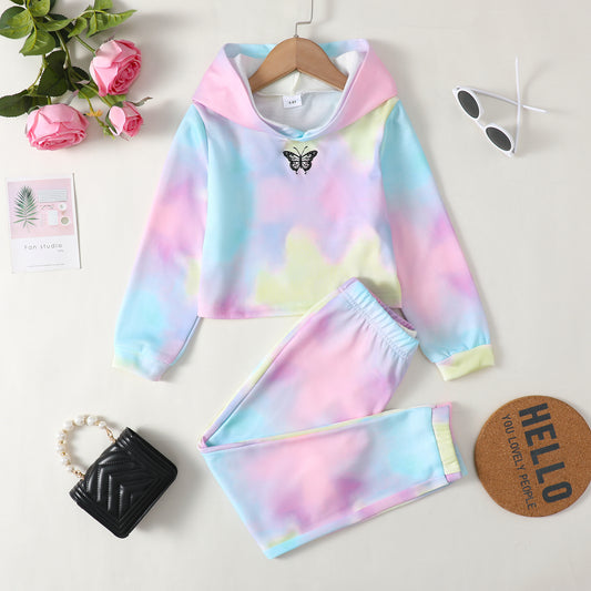 Baby Clothes Baby Outfits Multicolor Butterfly Print Hoodie Pants 2PCS Black Suit 132206013
