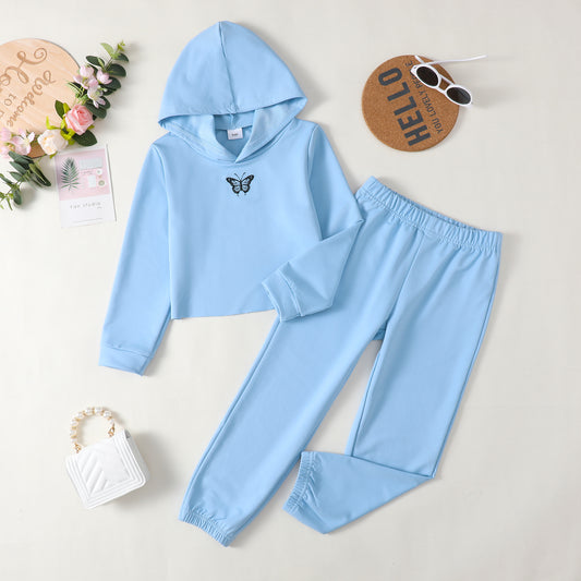 Baby Clothes Baby Outfits Butterfly Print Hoodie Pants 2PCS Black Suit F132205003