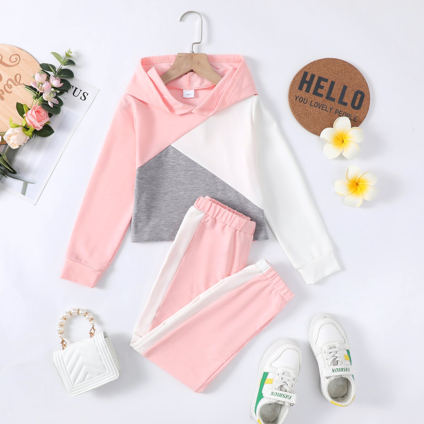 Baby Clothes Baby Outfits Color Block Stitching Hoodie Pants 2PCS Black Suit 132206031