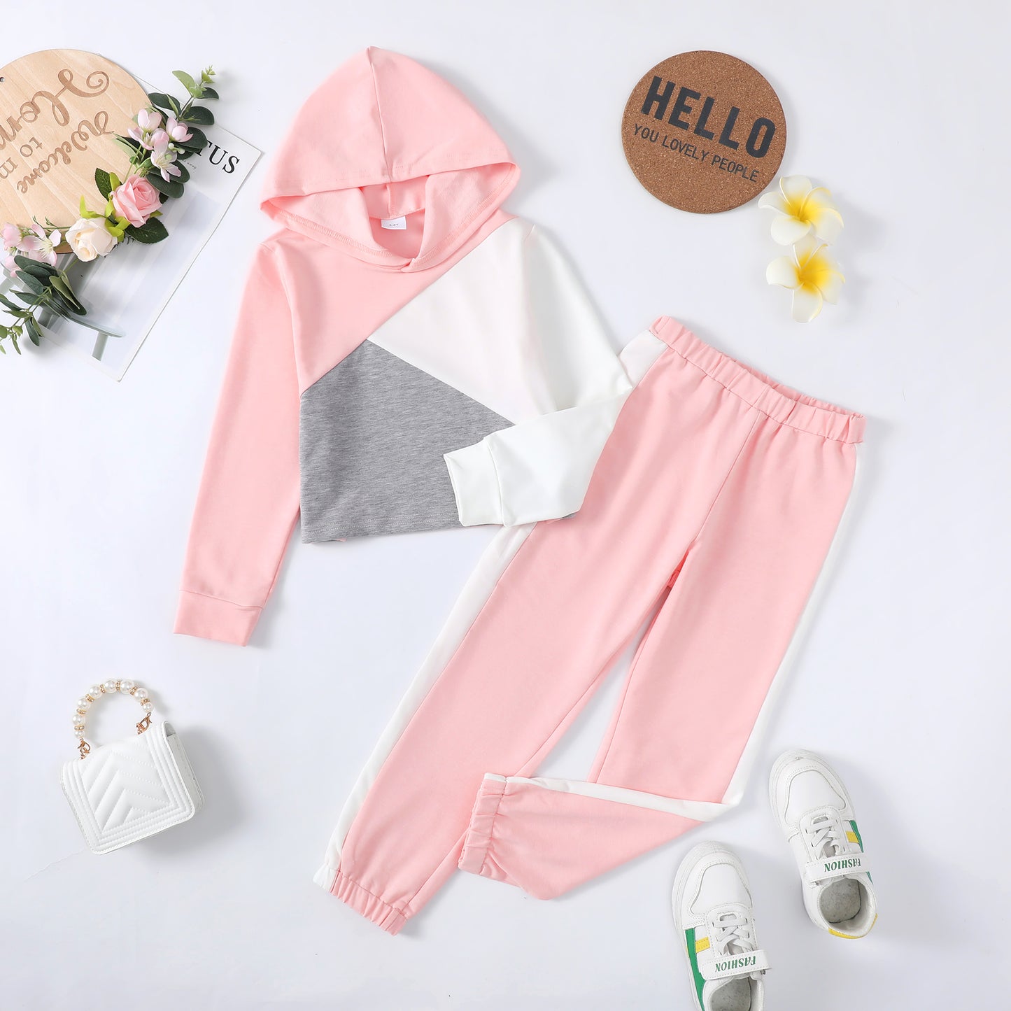 Baby Clothes Baby Outfits Color Block Stitching Hoodie Pants 2PCS Black Suit 132206031