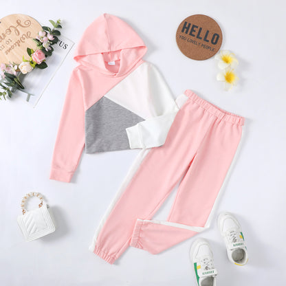 Baby Clothes Baby Outfits Color Block Stitching Hoodie Pants 2PCS Black Suit 132206031