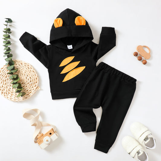 Baby Clothes Baby Outfits Leaf Print Hoodie Pants 2PCS Black Suit 232207008