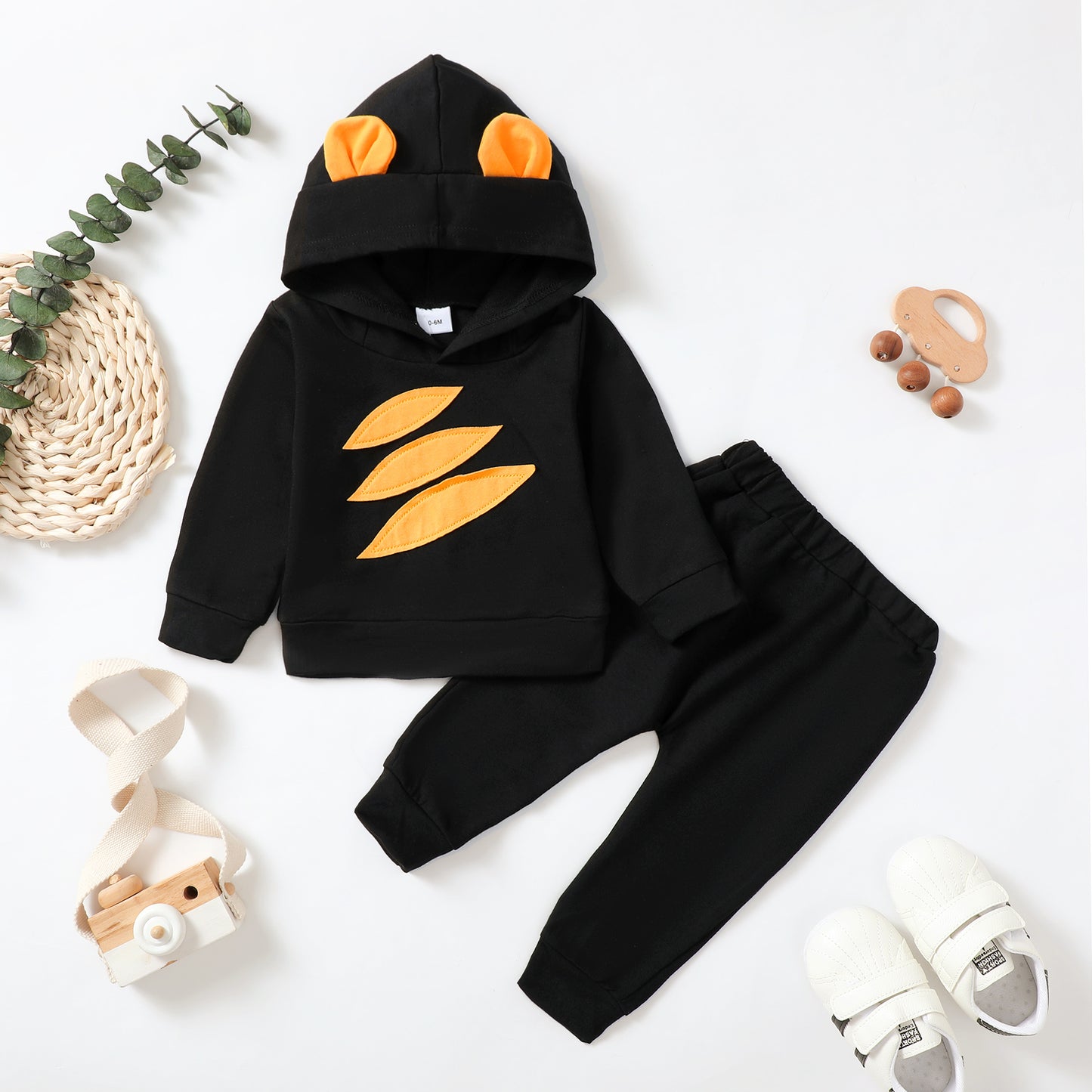 Baby Clothes Baby Outfits Leaf Print Hoodie Pants 2PCS Black Suit 232207008
