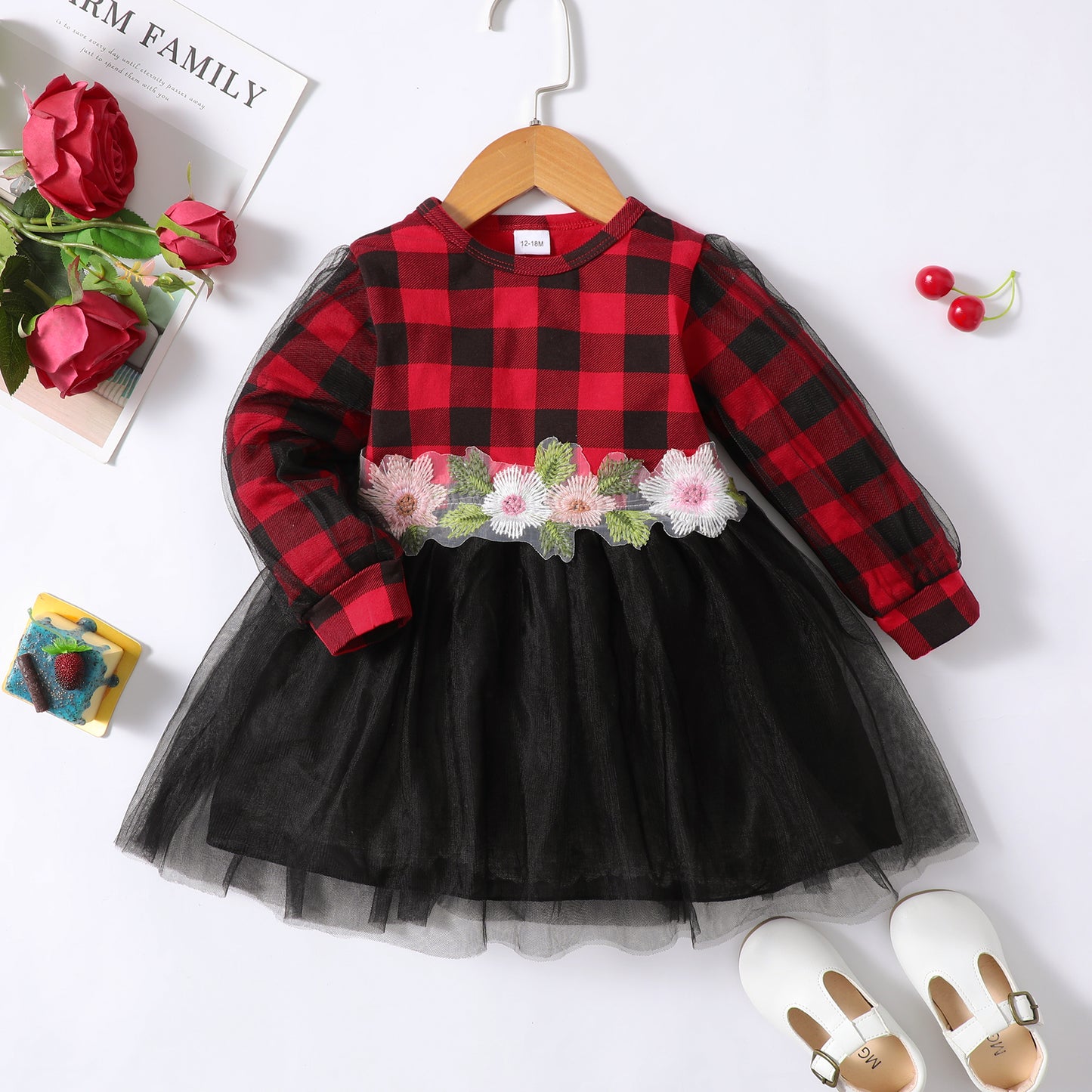 Baby Girls Dress 1PCS Autumn Dress Floral Plaid Print Splice Dress  132206456
