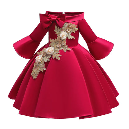 Toddler Baby Girls Princess Dress Embroidery Bow Long Sleeve Dress 1PCS Princess Dress 6322