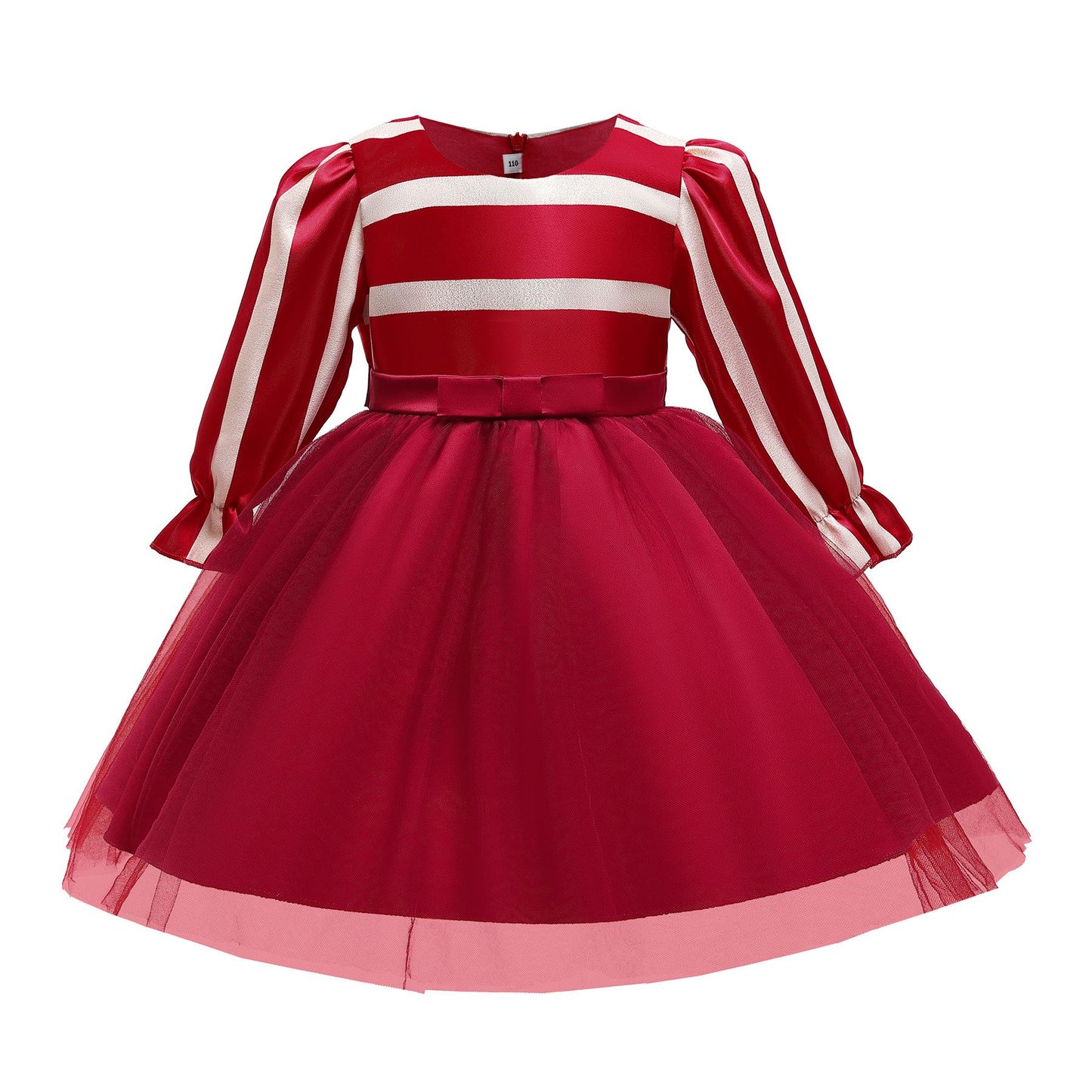 Princess Dress For Little Baby Girls Stripe Long Sleeve Winter Round Neck Performance Dress One Piece Party Dress Red 2396